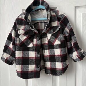 George Black, White & Burgundy Plaid Kids Shacket